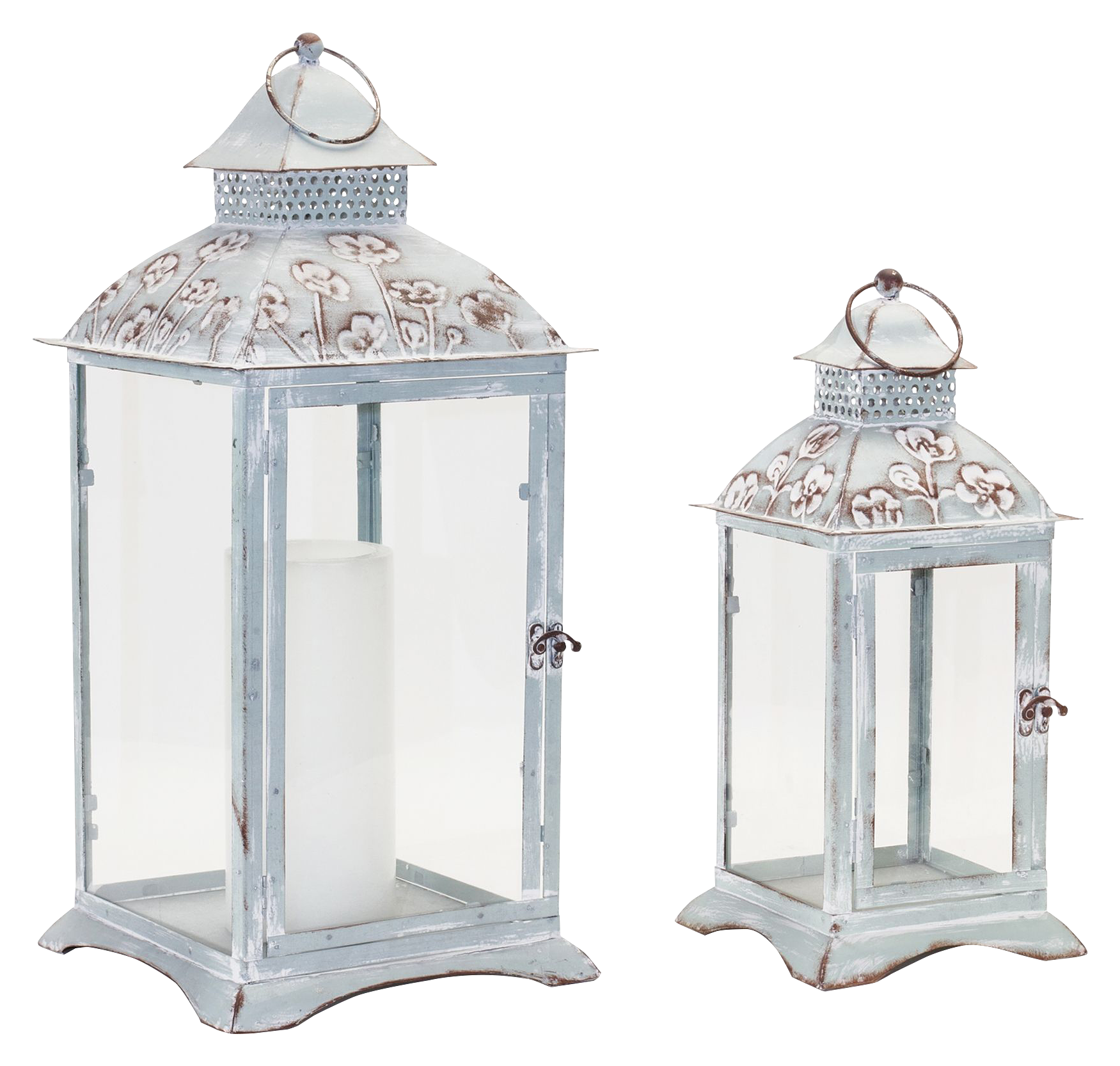 Melrose International Floral Stamped Metal Lanterns Set of 2 | Bass Pro ...